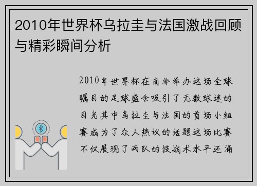 2010年世界杯乌拉圭与法国激战回顾与精彩瞬间分析